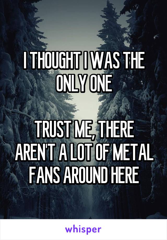 I THOUGHT I WAS THE ONLY ONE

TRUST ME, THERE AREN'T A LOT OF METAL FANS AROUND HERE