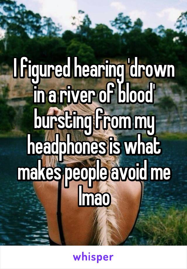 I figured hearing 'drown in a river of blood' bursting from my headphones is what makes people avoid me lmao