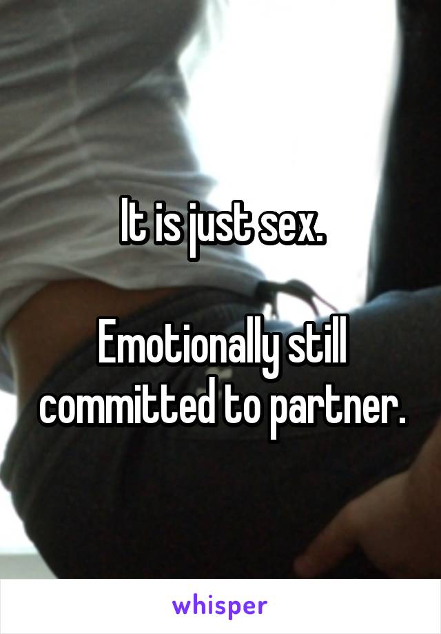 It is just sex.

Emotionally still committed to partner.