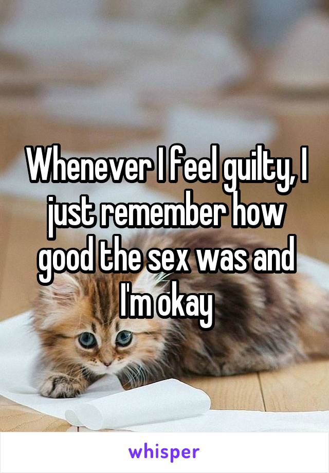 Whenever I feel guilty, I just remember how good the sex was and I'm okay
