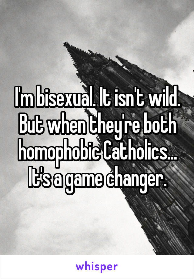 I'm bisexual. It isn't wild. But when they're both homophobic Catholics... It's a game changer.