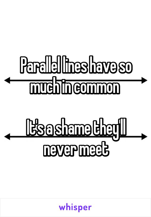 Parallel lines have so much in common 

It's a shame they'll never meet