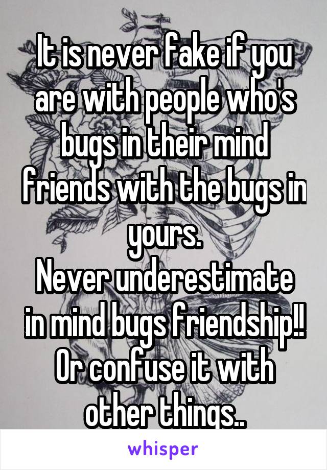 It is never fake if you are with people who's bugs in their mind friends with the bugs in yours.
Never underestimate in mind bugs friendship!!
Or confuse it with other things..