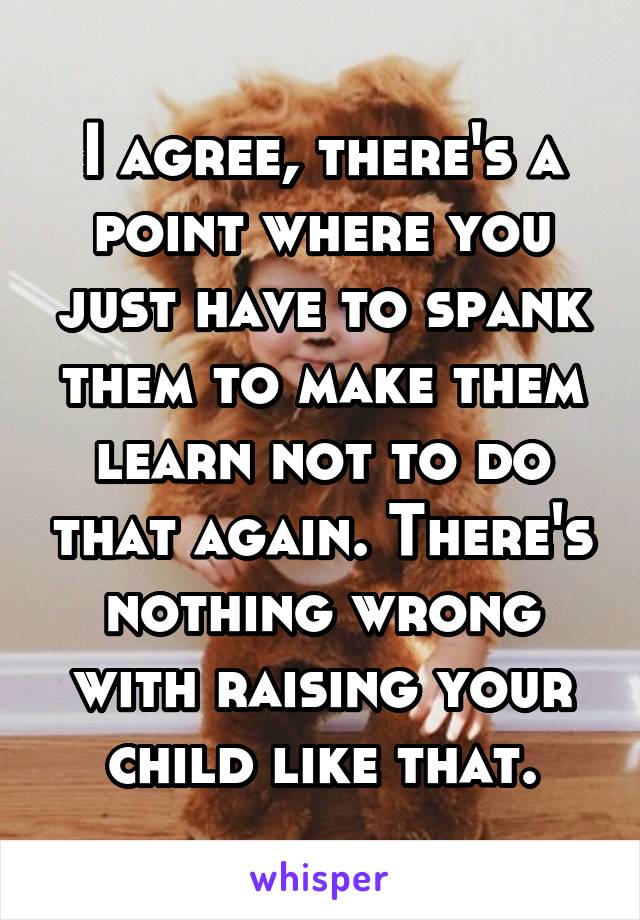 I agree, there's a point where you just have to spank them to make them learn not to do that again. There's nothing wrong with raising your child like that.