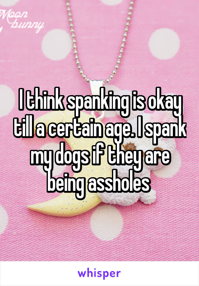 I think spanking is okay till a certain age. I spank my dogs if they are being assholes 