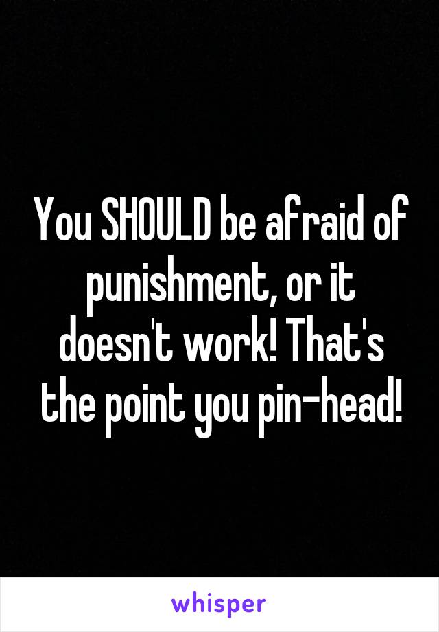 You SHOULD be afraid of punishment, or it doesn't work! That's the point you pin-head!