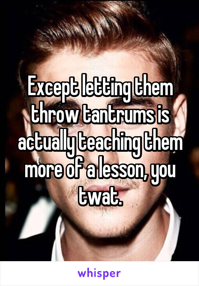 Except letting them throw tantrums is actually teaching them more of a lesson, you twat.