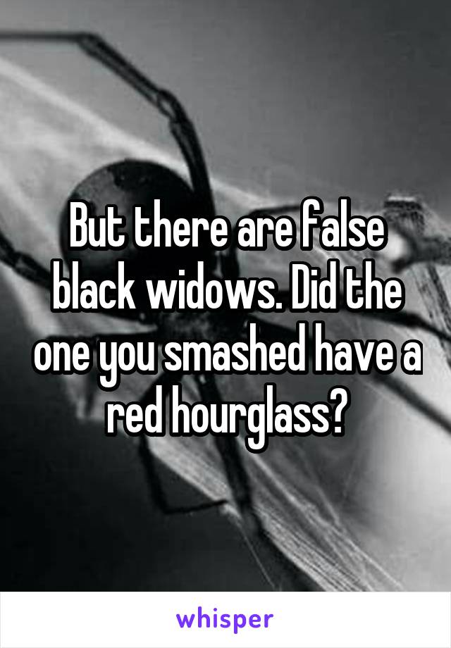 But there are false black widows. Did the one you smashed have a red hourglass?