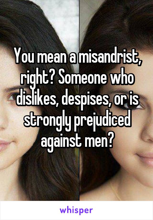 You mean a misandrist, right? Someone who dislikes, despises, or is strongly prejudiced against men?
