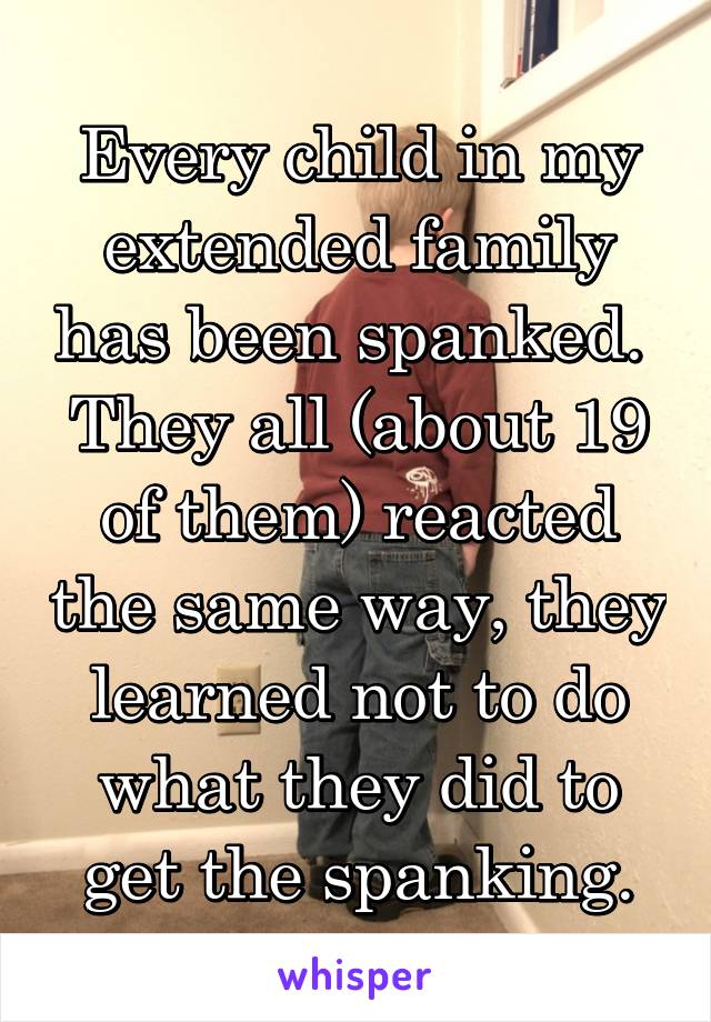 Every child in my extended family has been spanked.  They all (about 19 of them) reacted the same way, they learned not to do what they did to get the spanking.