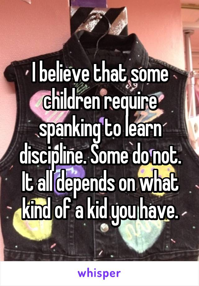 I believe that some children require spanking to learn discipline. Some do not.
It all depends on what kind of a kid you have.