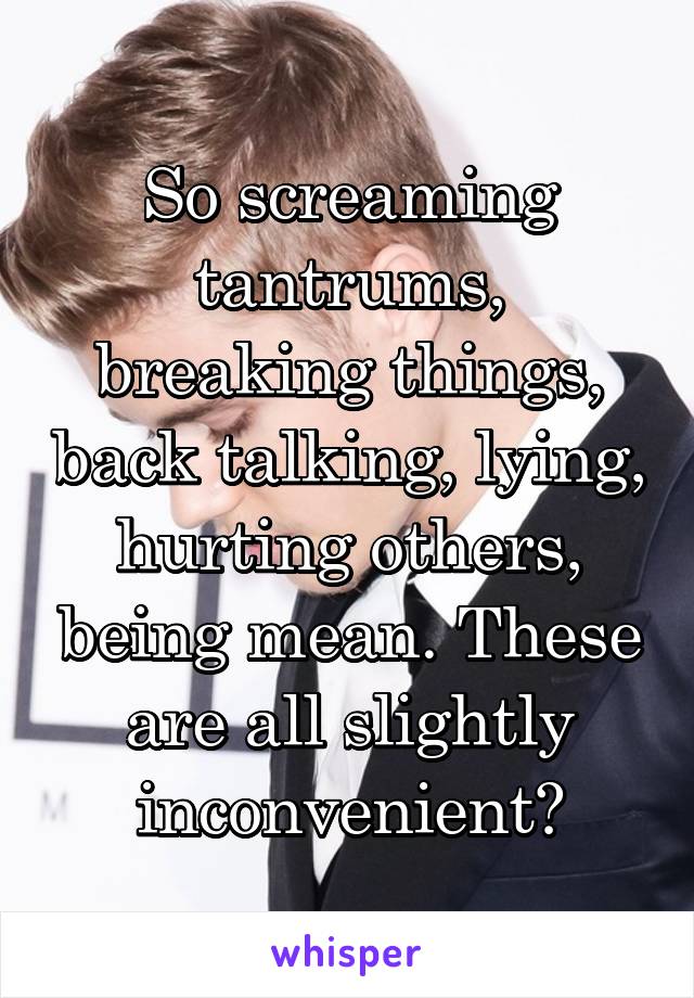 So screaming tantrums, breaking things, back talking, lying, hurting others, being mean. These are all slightly inconvenient?