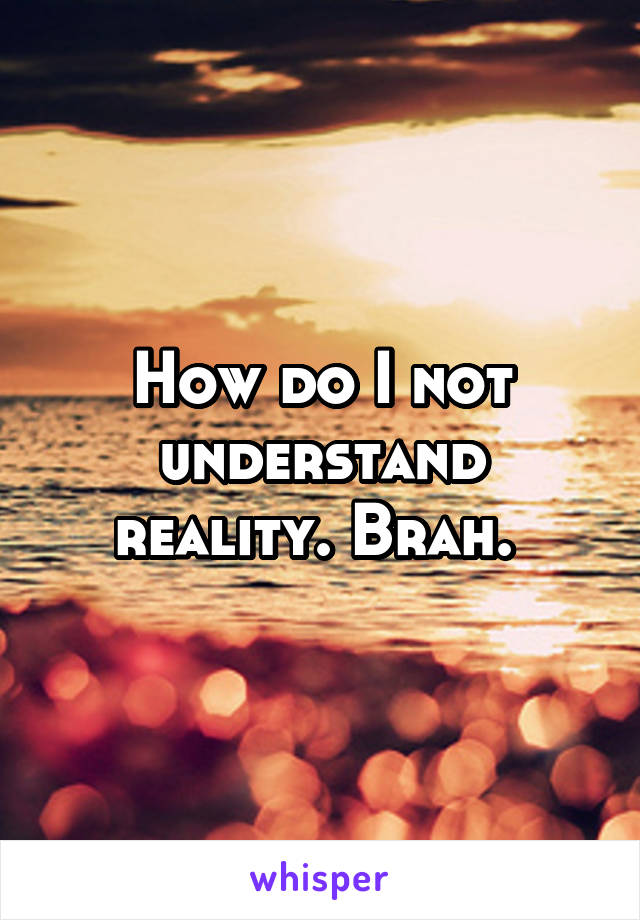 How do I not understand reality. Brah. 