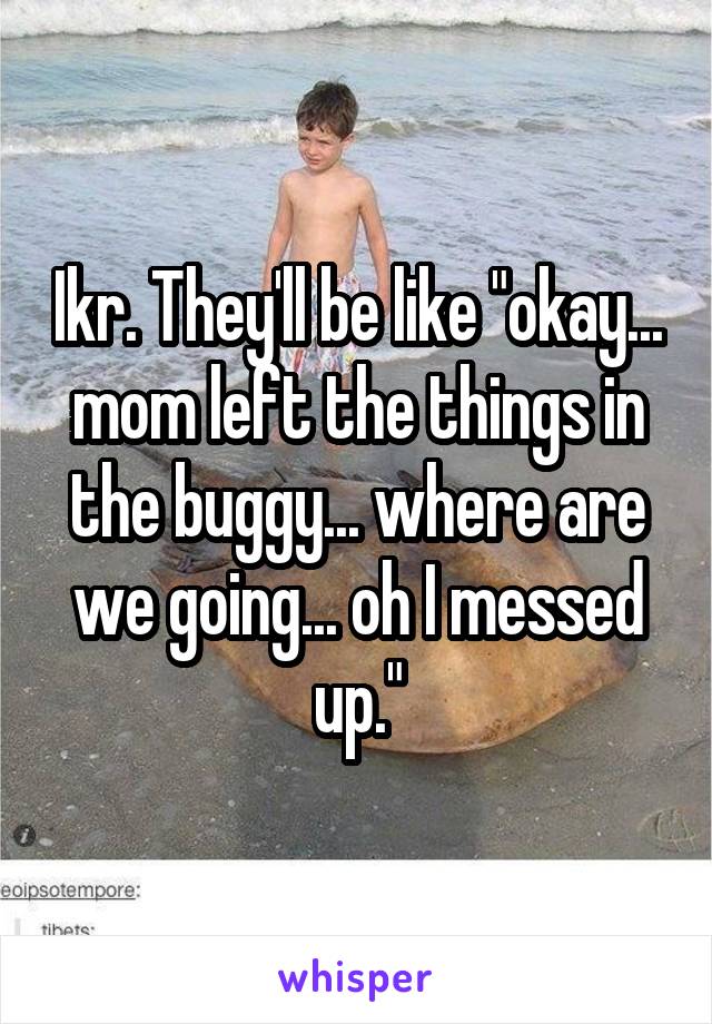 Ikr. They'll be like "okay... mom left the things in the buggy... where are we going... oh I messed up."