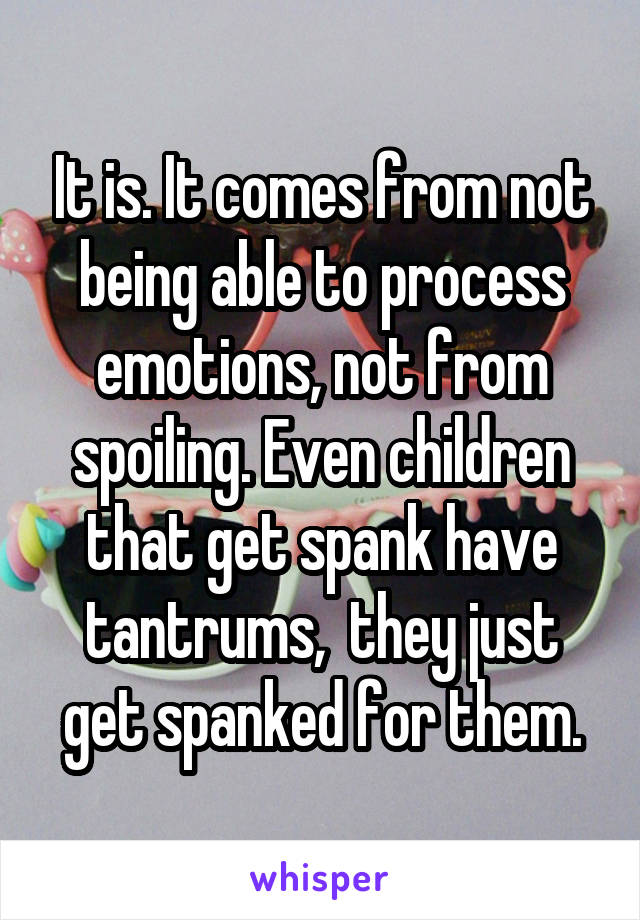 It is. It comes from not being able to process emotions, not from spoiling. Even children that get spank have tantrums,  they just get spanked for them.