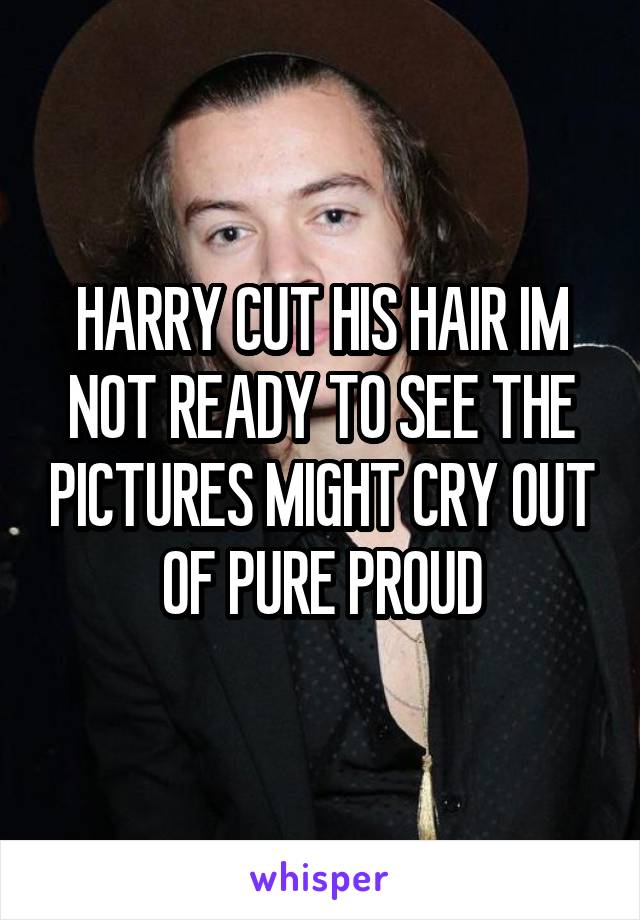 HARRY CUT HIS HAIR IM NOT READY TO SEE THE PICTURES MIGHT CRY OUT OF PURE PROUD