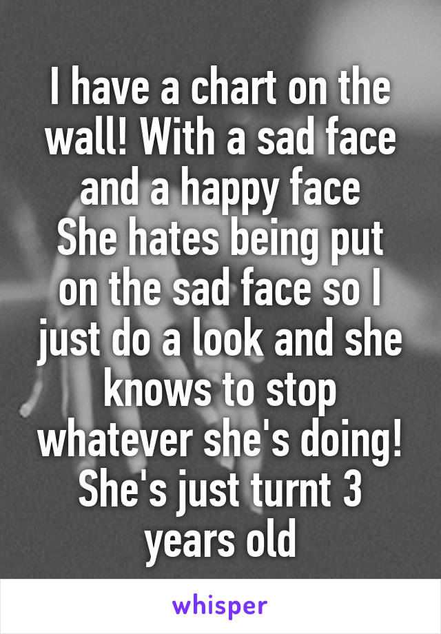 I have a chart on the wall! With a sad face and a happy face
She hates being put on the sad face so I just do a look and she knows to stop whatever she's doing!
She's just turnt 3 years old