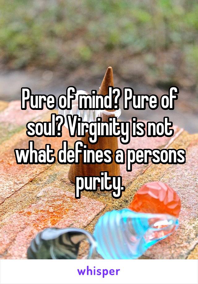 Pure of mind? Pure of soul? Virginity is not what defines a persons purity.