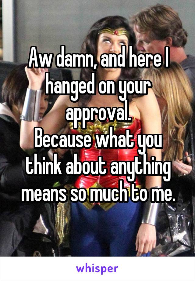 Aw damn, and here I hanged on your approval.
Because what you think about anything means so much to me.
