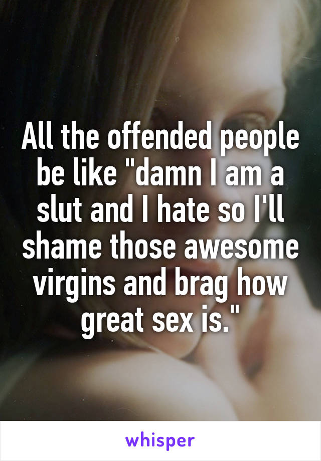 All the offended people be like "damn I am a slut and I hate so I'll shame those awesome virgins and brag how great sex is."