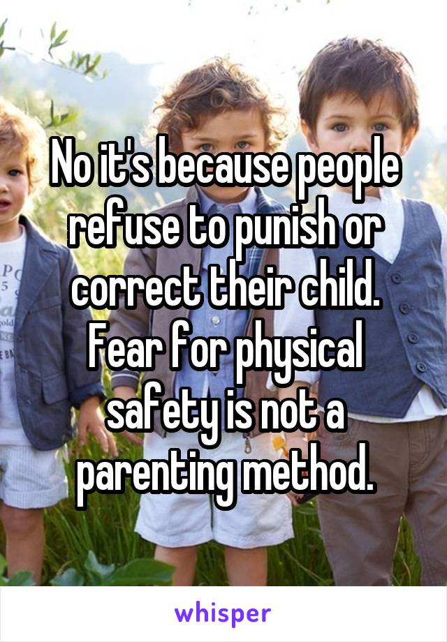 No it's because people refuse to punish or correct their child. Fear for physical safety is not a parenting method.
