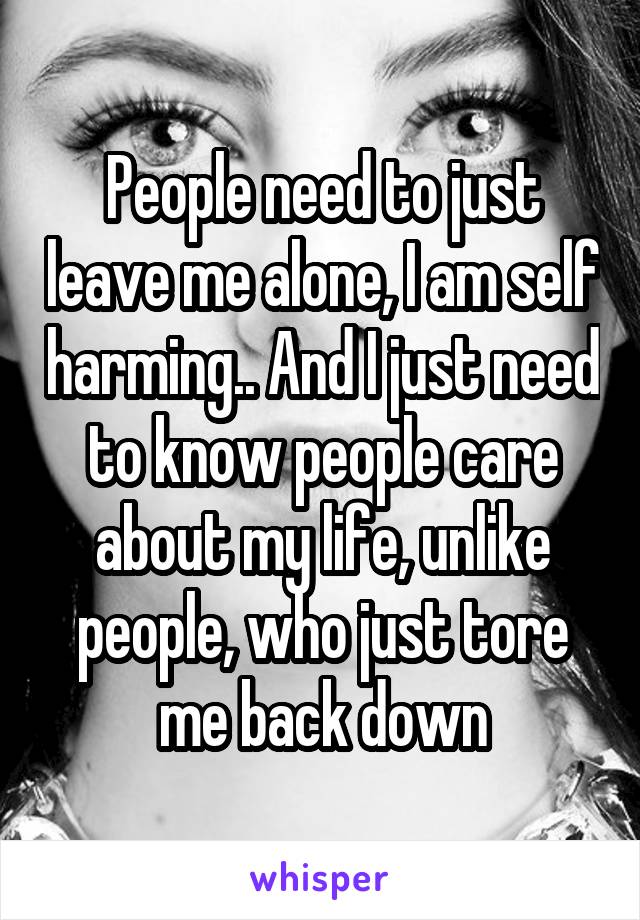People need to just leave me alone, I am self harming.. And I just need to know people care about my life, unlike people, who just tore me back down