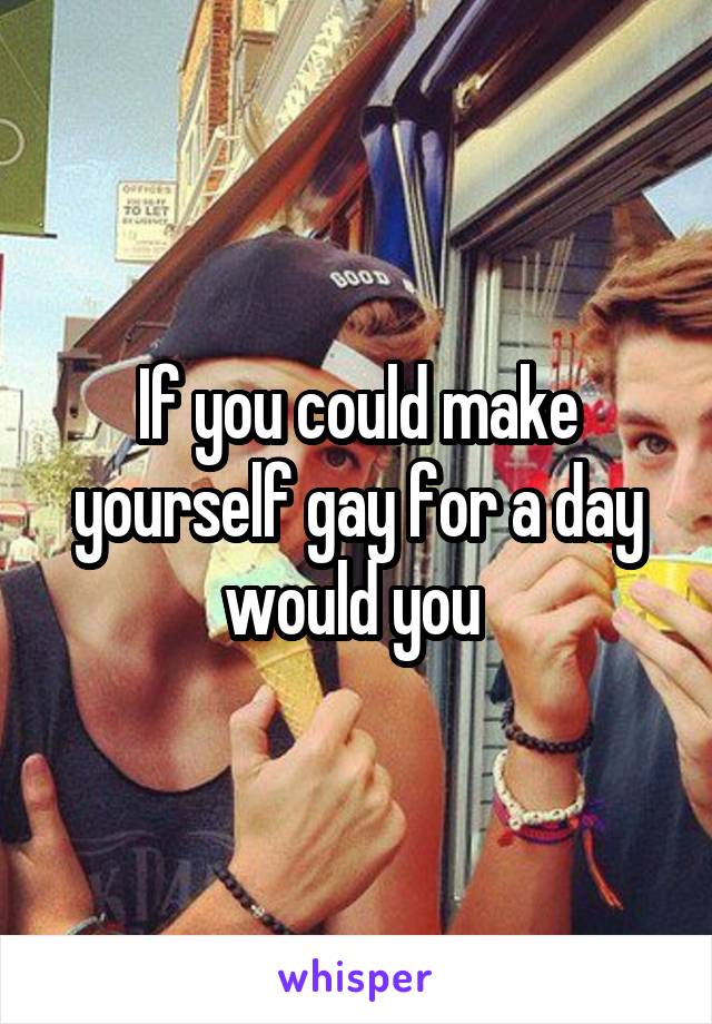If you could make yourself gay for a day would you 