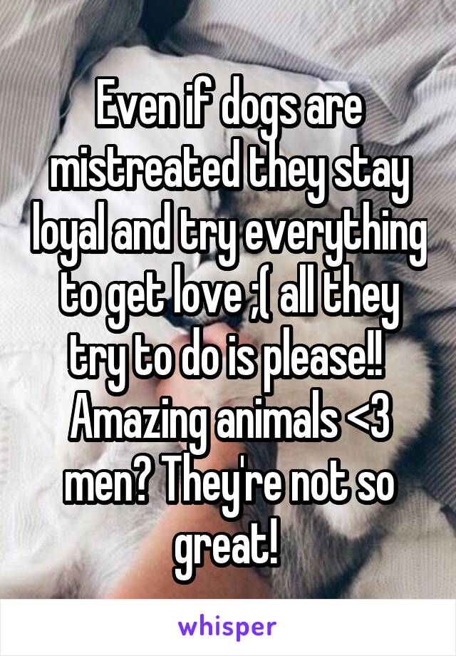 Even if dogs are mistreated they stay loyal and try everything to get love ;( all they try to do is please!!  Amazing animals <3 men? They're not so great! 
