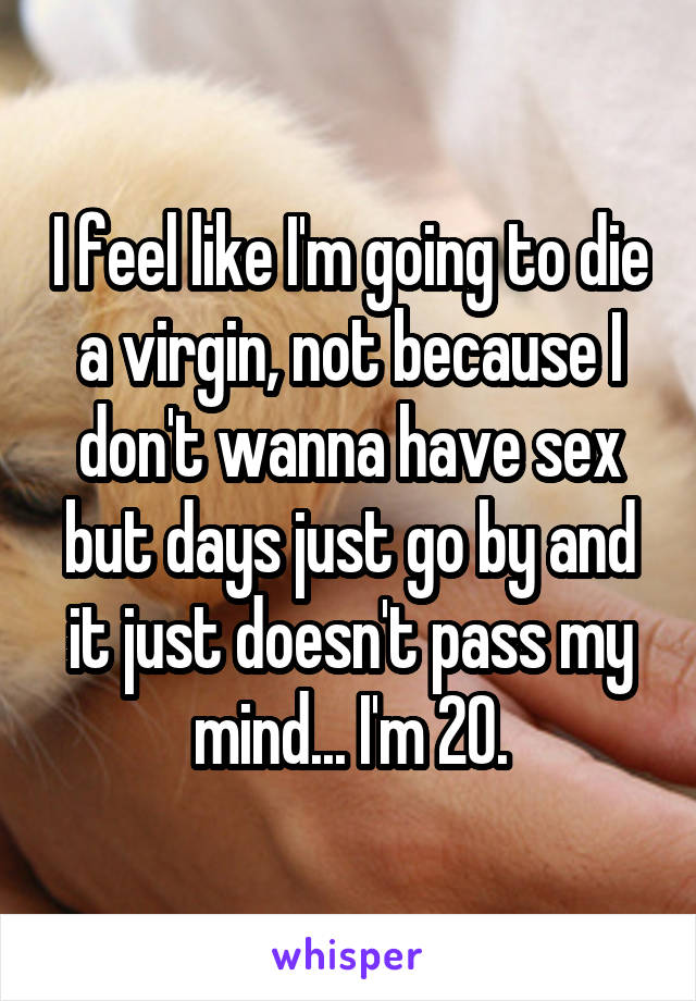 I feel like I'm going to die a virgin, not because I don't wanna have sex but days just go by and it just doesn't pass my mind... I'm 20.