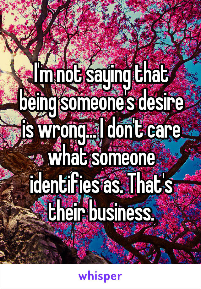 I'm not saying that being someone's desire is wrong... I don't care what someone identifies as. That's their business.