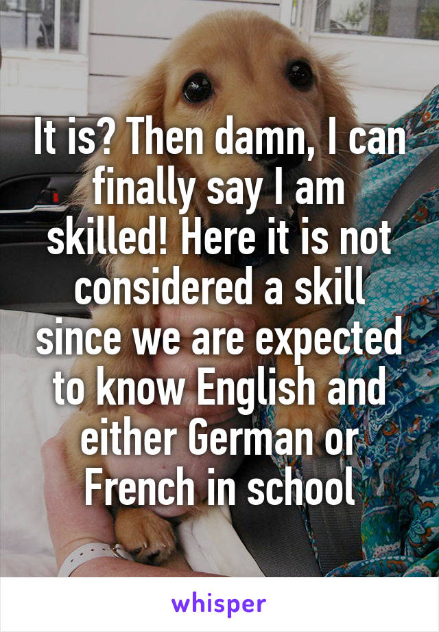 It is? Then damn, I can finally say I am skilled! Here it is not considered a skill since we are expected to know English and either German or French in school