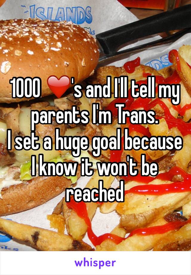 1000 ❤️'s and I'll tell my parents I'm Trans.
I set a huge goal because I know it won't be reached 