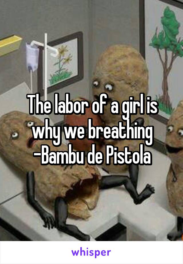The labor of a girl is why we breathing
-Bambu de Pistola