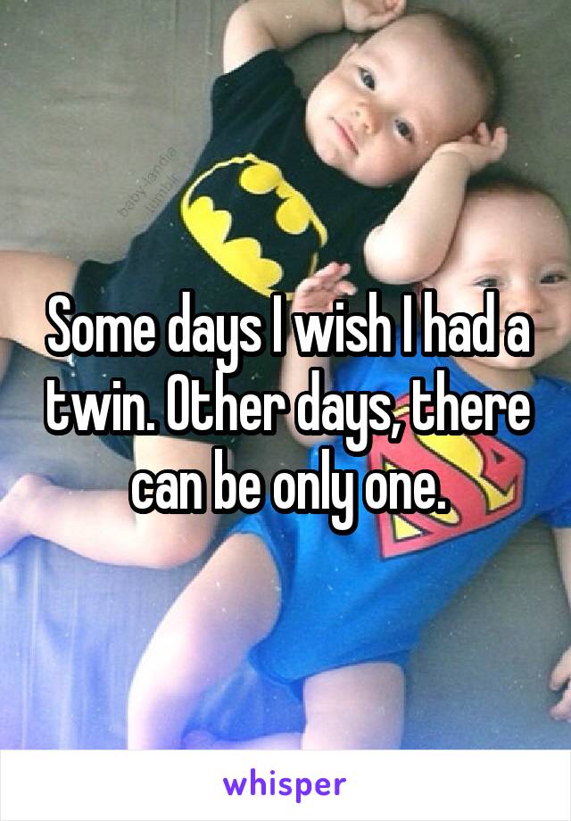 Some days I wish I had a twin. Other days, there can be only one.