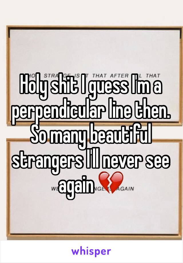 Holy shit I guess I'm a perpendicular line then. So many beautiful strangers I'll never see again 💔