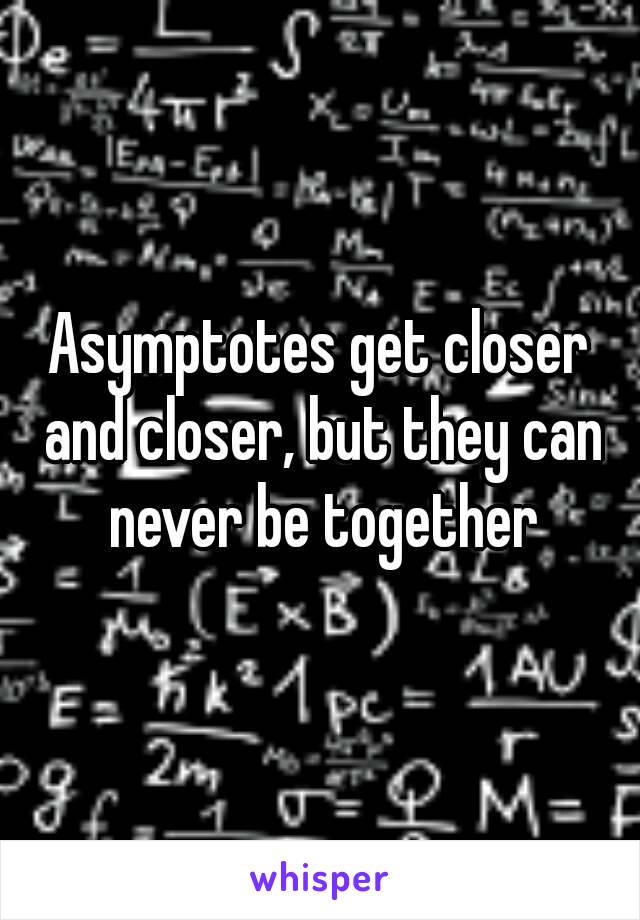 Asymptotes get closer and closer, but they can never be together