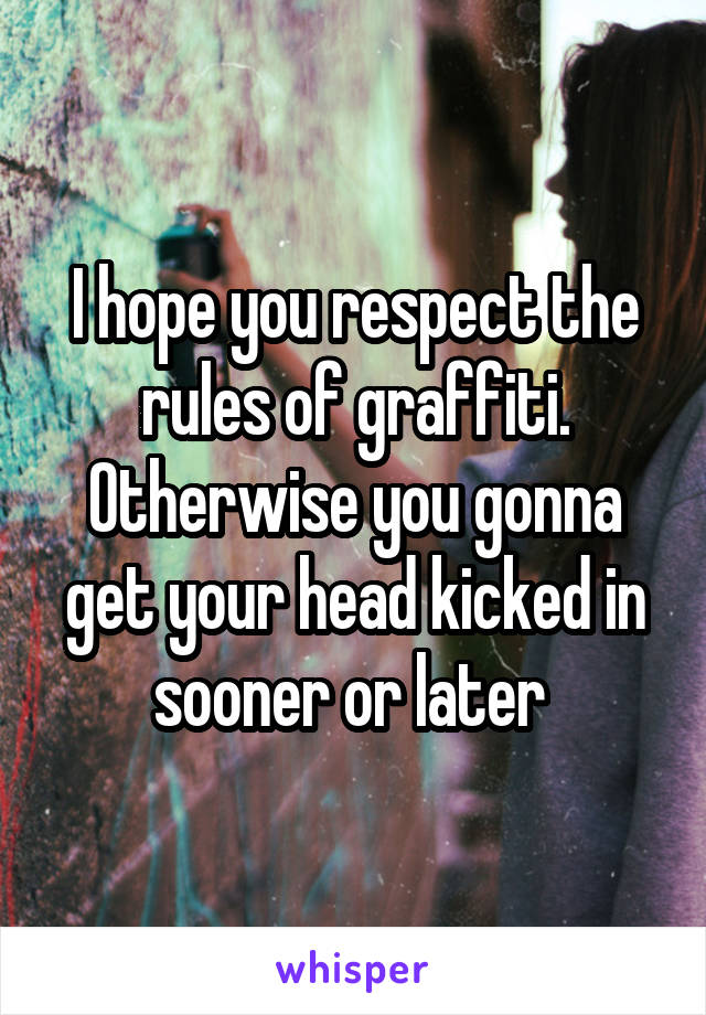 I hope you respect the rules of graffiti. Otherwise you gonna get your head kicked in sooner or later 