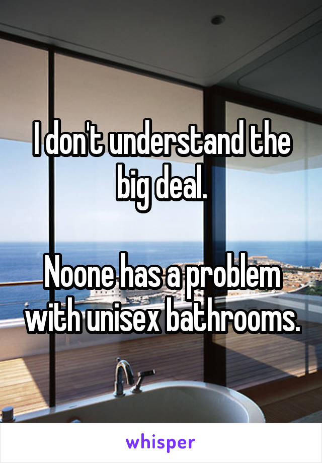 I don't understand the big deal.

Noone has a problem with unisex bathrooms.