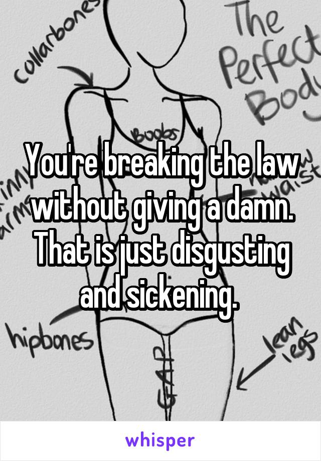 You're breaking the law without giving a damn. That is just disgusting and sickening. 