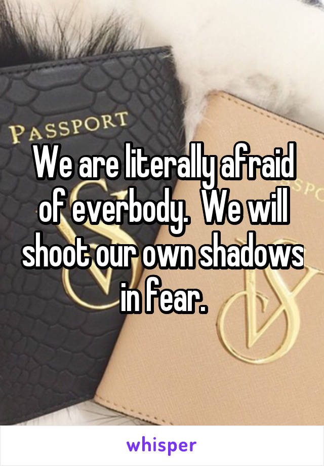 We are literally afraid of everbody.  We will shoot our own shadows in fear.