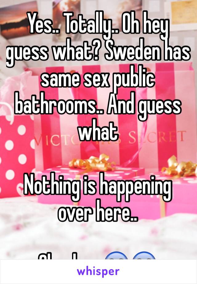 Yes.. Totally.. Oh hey guess what? Sweden has same sex public bathrooms.. And guess what

Nothing is happening over here..

Shocker 😱😱