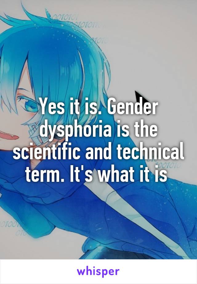 Yes it is. Gender dysphoria is the scientific and technical term. It's what it is 