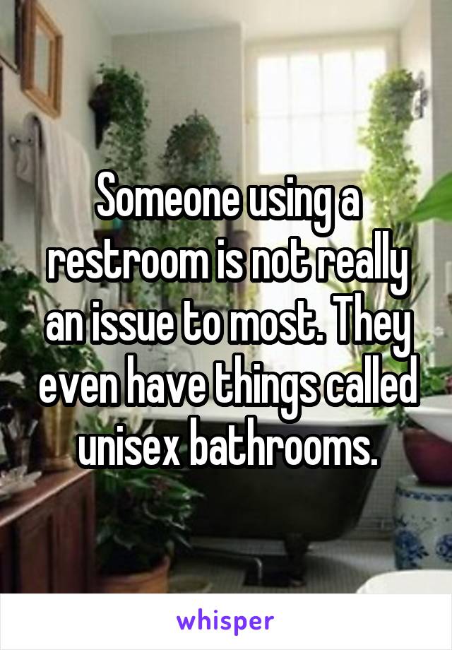 Someone using a restroom is not really an issue to most. They even have things called unisex bathrooms.