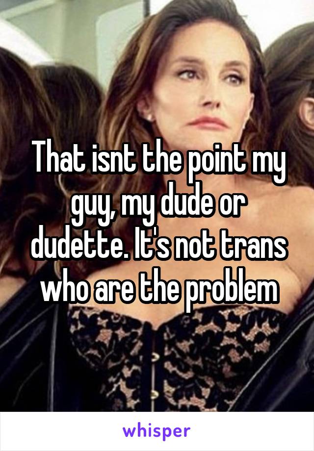 That isnt the point my guy, my dude or dudette. It's not trans who are the problem