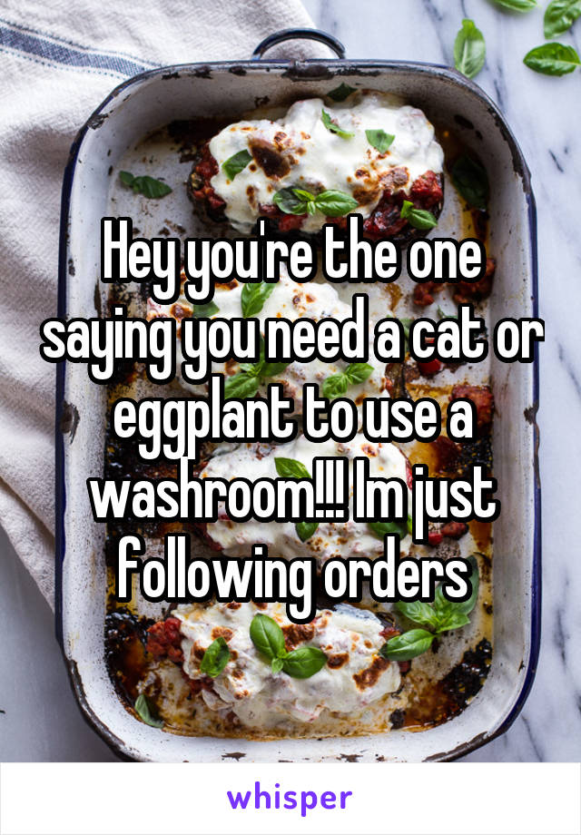 Hey you're the one saying you need a cat or eggplant to use a washroom!!! Im just following orders