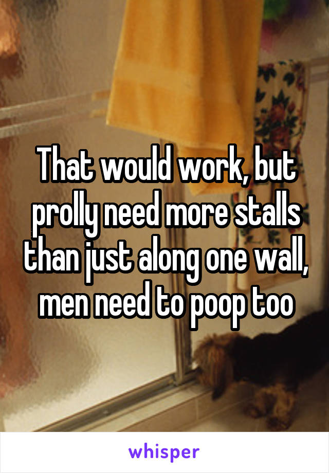 That would work, but prolly need more stalls than just along one wall, men need to poop too