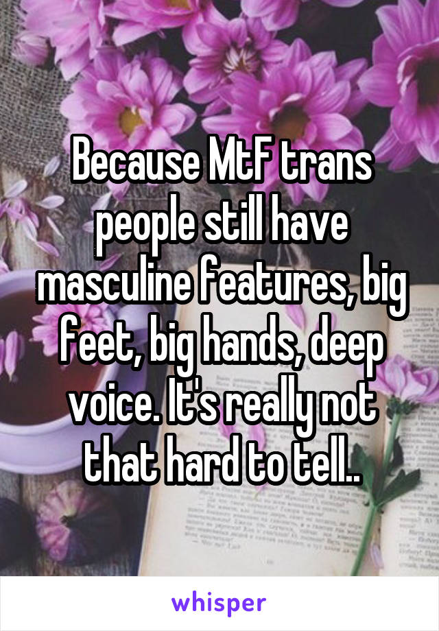 Because MtF trans people still have masculine features, big feet, big hands, deep voice. It's really not that hard to tell..