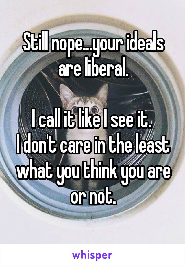 Still nope...your ideals are liberal.

I call it like I see it. 
I don't care in the least what you think you are or not.
