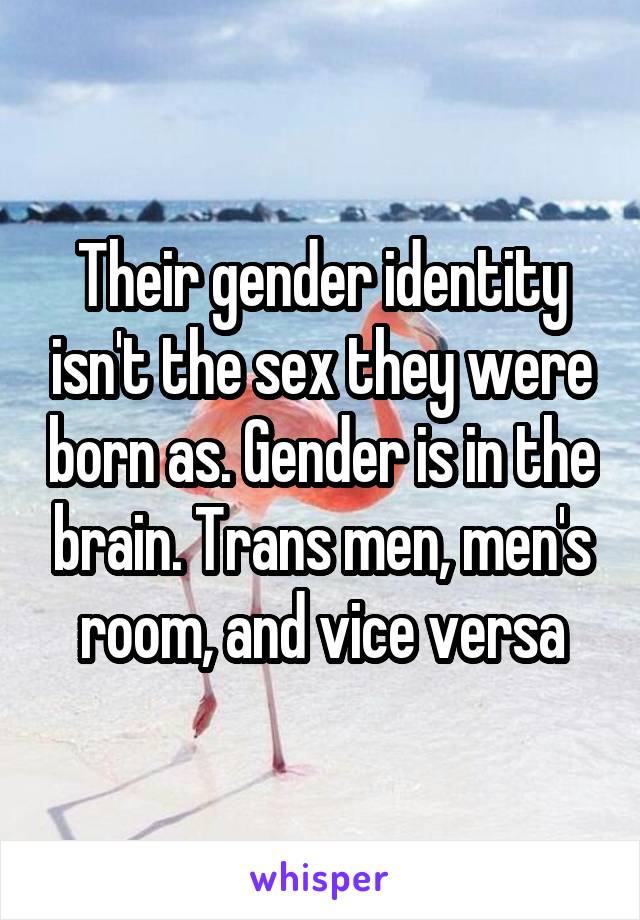 Their gender identity isn't the sex they were born as. Gender is in the brain. Trans men, men's room, and vice versa