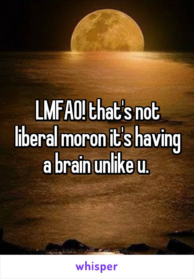 LMFAO! that's not liberal moron it's having a brain unlike u. 